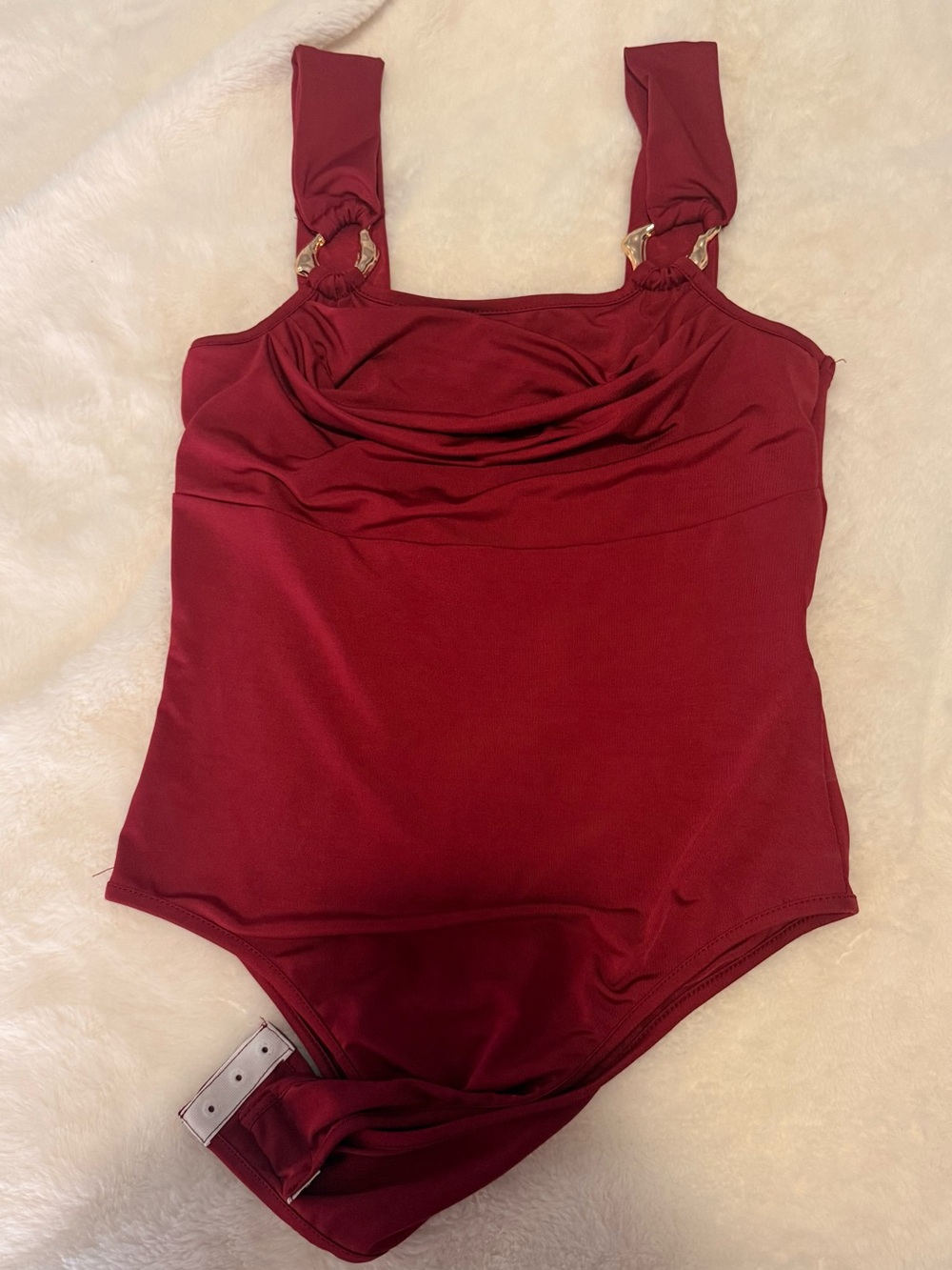 Deep Wine Red bodysuit with Decorative Rings